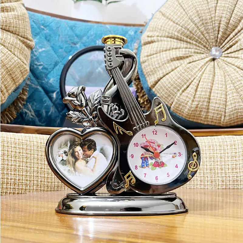 Guitar Table Clock & Heart Photo Frame . srbmart