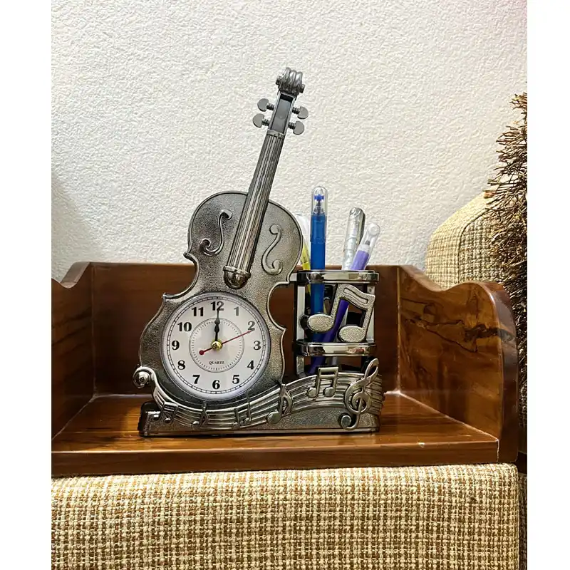 Vintage-Violin-Table-Clock-with-Pen-Holder-Showpiece-srbmart.